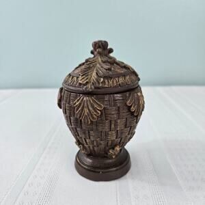Vintage Tropical Bohemian Trinket Jar with Lid - Brown & Gold